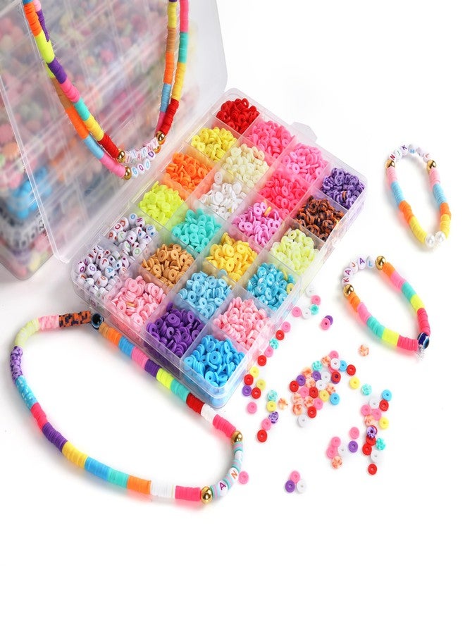 ambitieux Diy Bracelet Making Kit - 6000+ Pcs 24 Colorful Clay Beads, 10M Elastic Thread, Jute Bag, And Cutter - Gift For Girls Birthdays (Clay Beads 1),Multicolor - Image 2